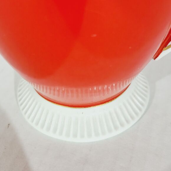 Chodziez Footed Coffee Teapot Red MCM Vtg Poland Ceramic Retro Tall Gold Trim - Picture 9 of 15